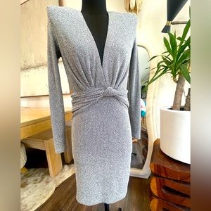 Silver long sleeve mini Holiday Dress